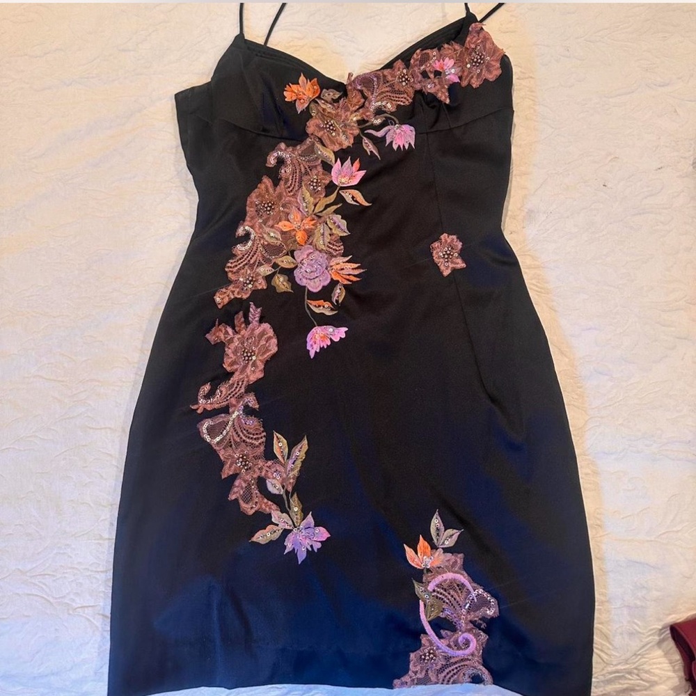 Mandalay Black Mini Dress with Floral Accents